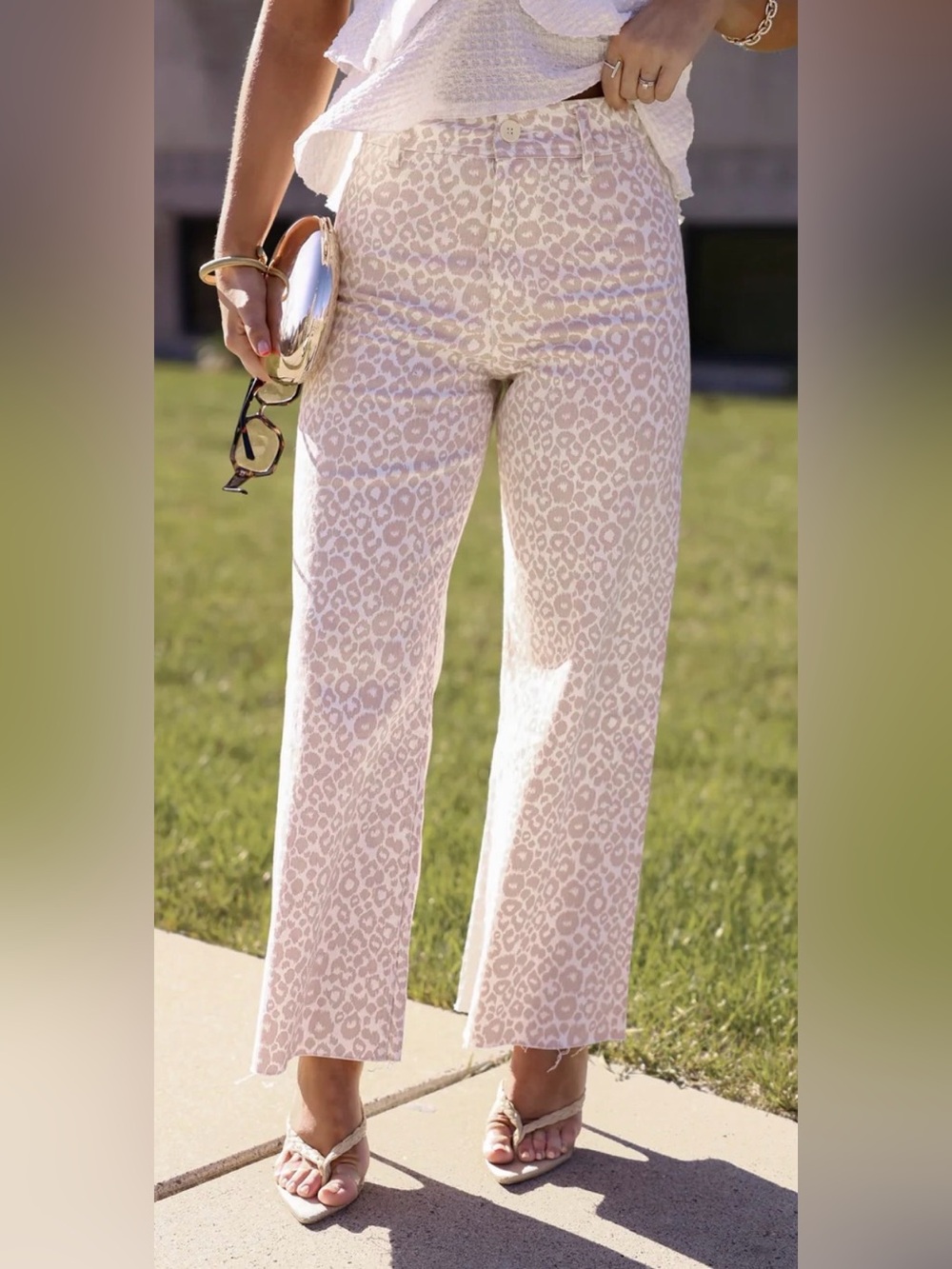 vestique Cream Leopard-Print Wide-Leg Jeans